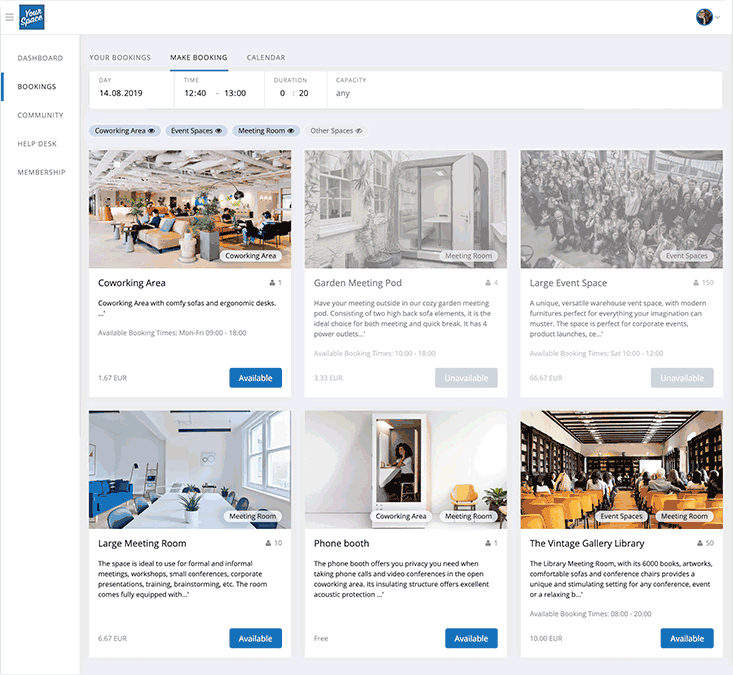 The Cobot Member Bookings Interface